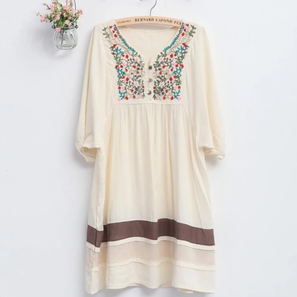 Винтаж 70s в этническом стиле с цветочной вышивкой Хиппи богемное Летнее Длинное