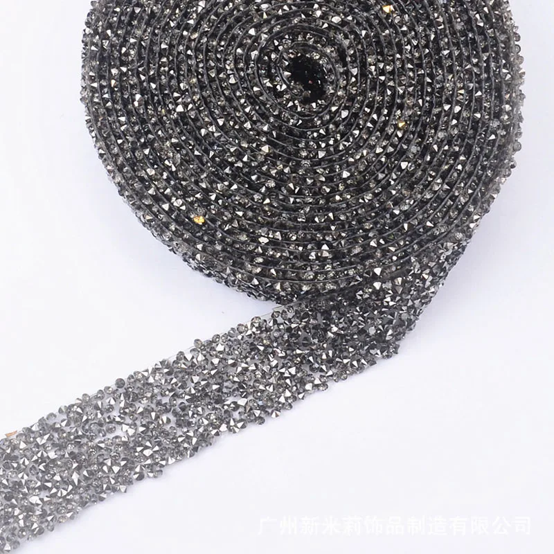 Black Diamond 1 ярд, стразы, лента, Горячая фиксация, стразы, аппликация, мотив, блестящие нашивки, кристаллы, отделка для обуви, 3 см - Цвет: Black Diamond