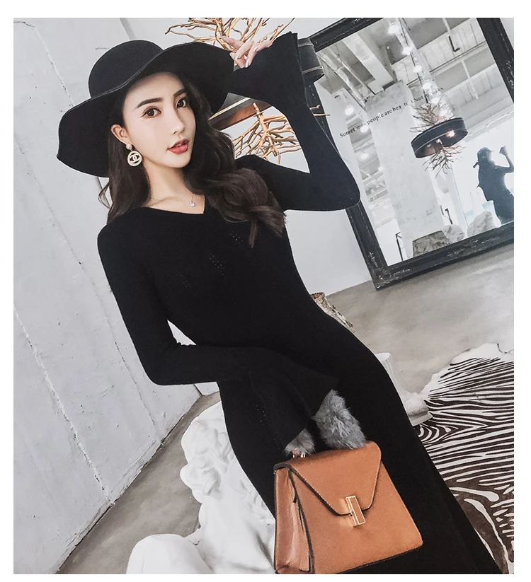 Amolapha женские вязаные платья макси с оборками и расклешенными рукавами мягкие