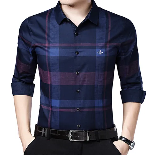 XYD73511BLUE DUDALINA Me, рубашка,, мужские клетчатые хлопковые нарядные рубашки, мужские рубашки высокого качества с длинным рукавом, облегающие, деловые, повседневные рубашки, Camisa - Цвет: XYD73511BLUE