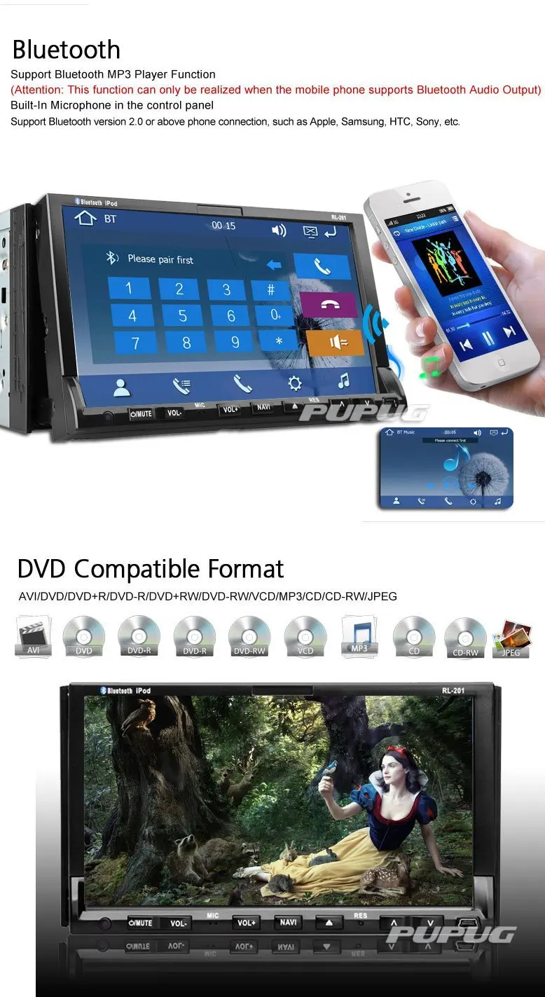 7 inch двойной din dvd-плеер автомобиля раздвижные сенсорный экран 8 ГБ GPS Navigato стерео FM