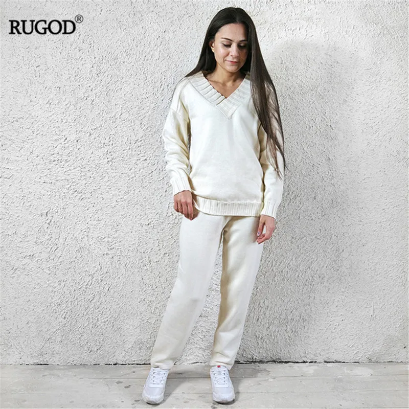 RUGOD, Теплый Зимний вязаный свитер, костюмы для женщин, Модный пуловер с длинным рукавом+ длинные штаны, костюм, толстые спортивные костюмы, верхняя одежда Befree
