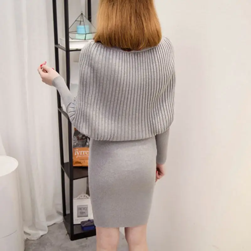 Полосатое платье с бантом женское рукавом летучая мышь теплое трикотажное