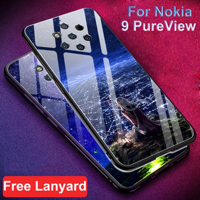 Чехол для Nokia 9 PureView Жесткий из закаленного стекла с изображением звездной звезды