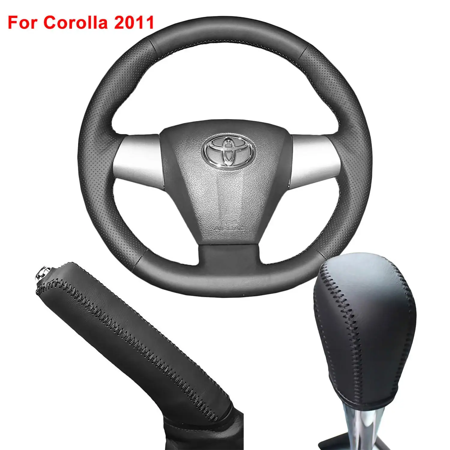 Corolla 3 PCS SET PONSNY автомобильный Редуктор/ручной тормоз/рулевое управление чехол из натуральной кожи для Toyota Corolla 2011 RAV4 2012-2013 авто сшитый вручную чехол - Название цвета: Corolla 3 PCS SET