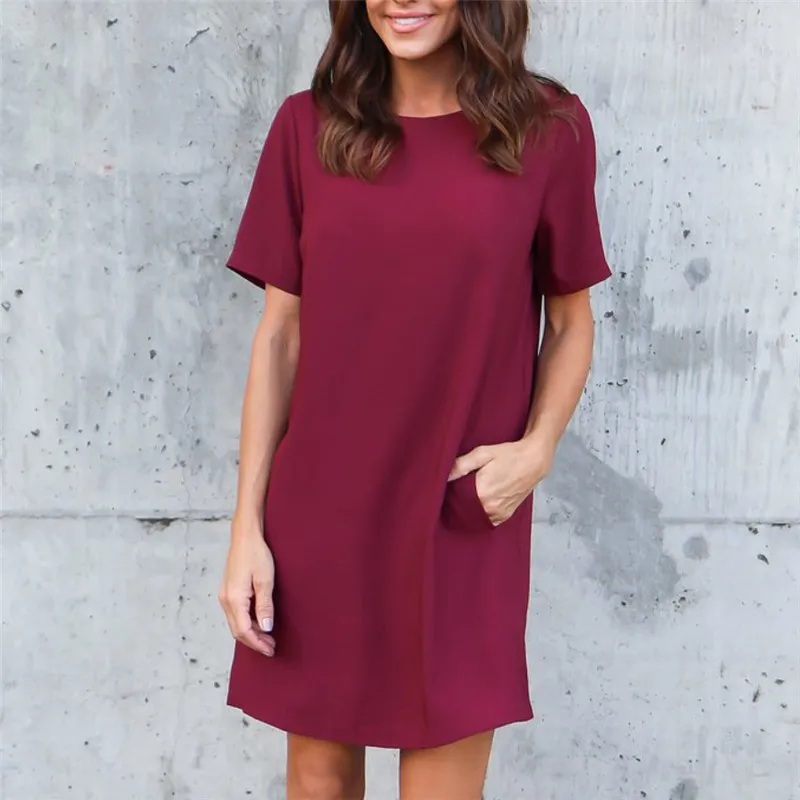 Женское шифоновое платье с карманами летнее однотонное ТРАПЕЦИЕВИДНОЕ ПЛАТЬЕ