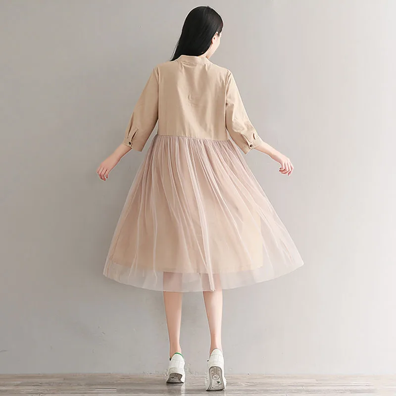 Женское свободное платье средней длины однотонное Сетчатое в Корейском стиле из