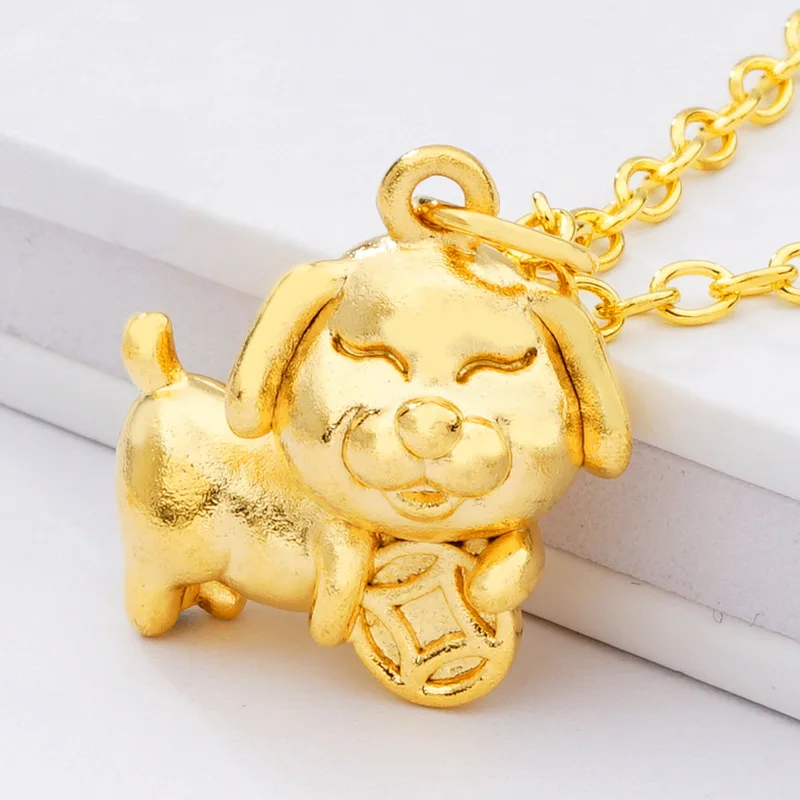 DZ2215-E 24K золотое ювелирное изделие с кулоном в виде щенка/дракона для женщин, тонкое ожерелье s, массивное ожерелье, ювелирное изделие без цепочки - Окраска металла: DZ2215-E