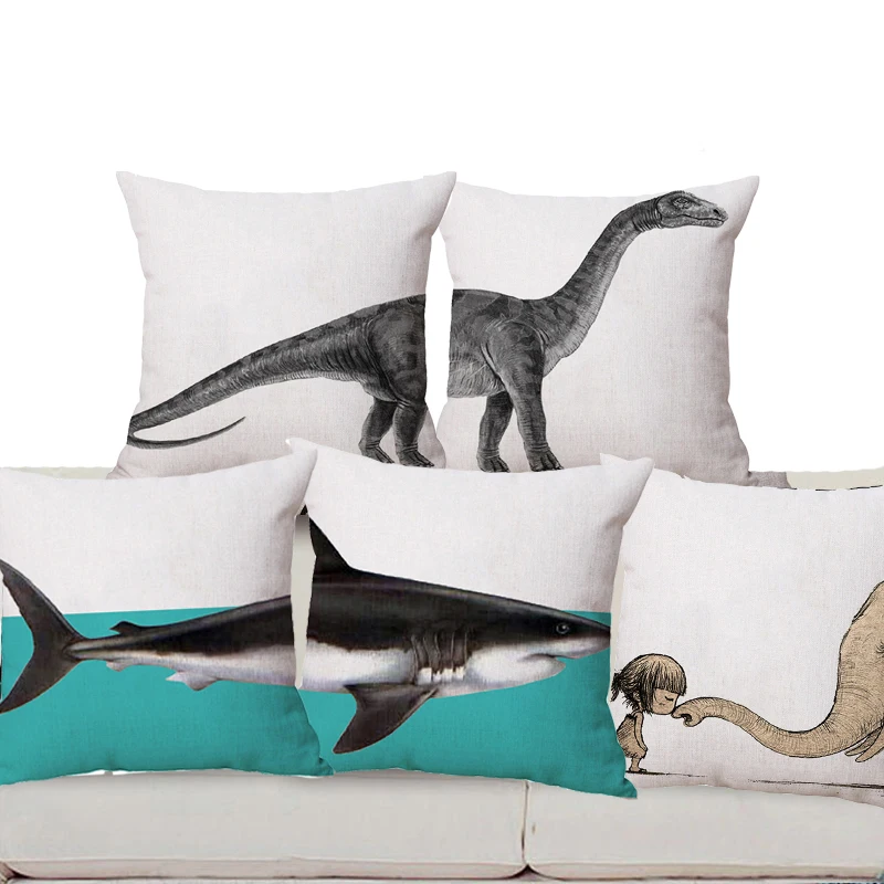 Квадратный креативный чехол для подушки 18 дюймов с акулой наземными животными