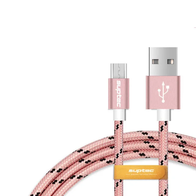SUPTEC нейлоновый Кабель Micro-USB в оплетке 1 м/2 м/3 м Синхронизация данных USB кабель зарядного устройства для samsung htc LG huawei xiaomi кабели для телефонов Android - Цвет: Rose gold