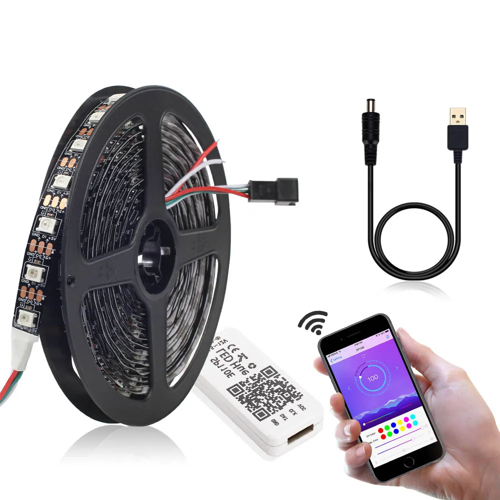 DC5V WS2812b USB Светодиодная лента Bluetooth приложение управление RGB индивидуально адресуемый светодиодный светильник смарт-светодиодный Пиксельная полоса IP30/IP65