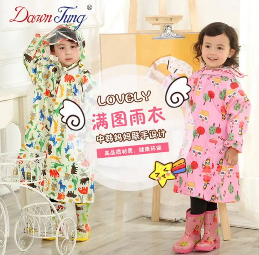 Детский длинный водонепроницаемый дождевик с героями мультфильмов