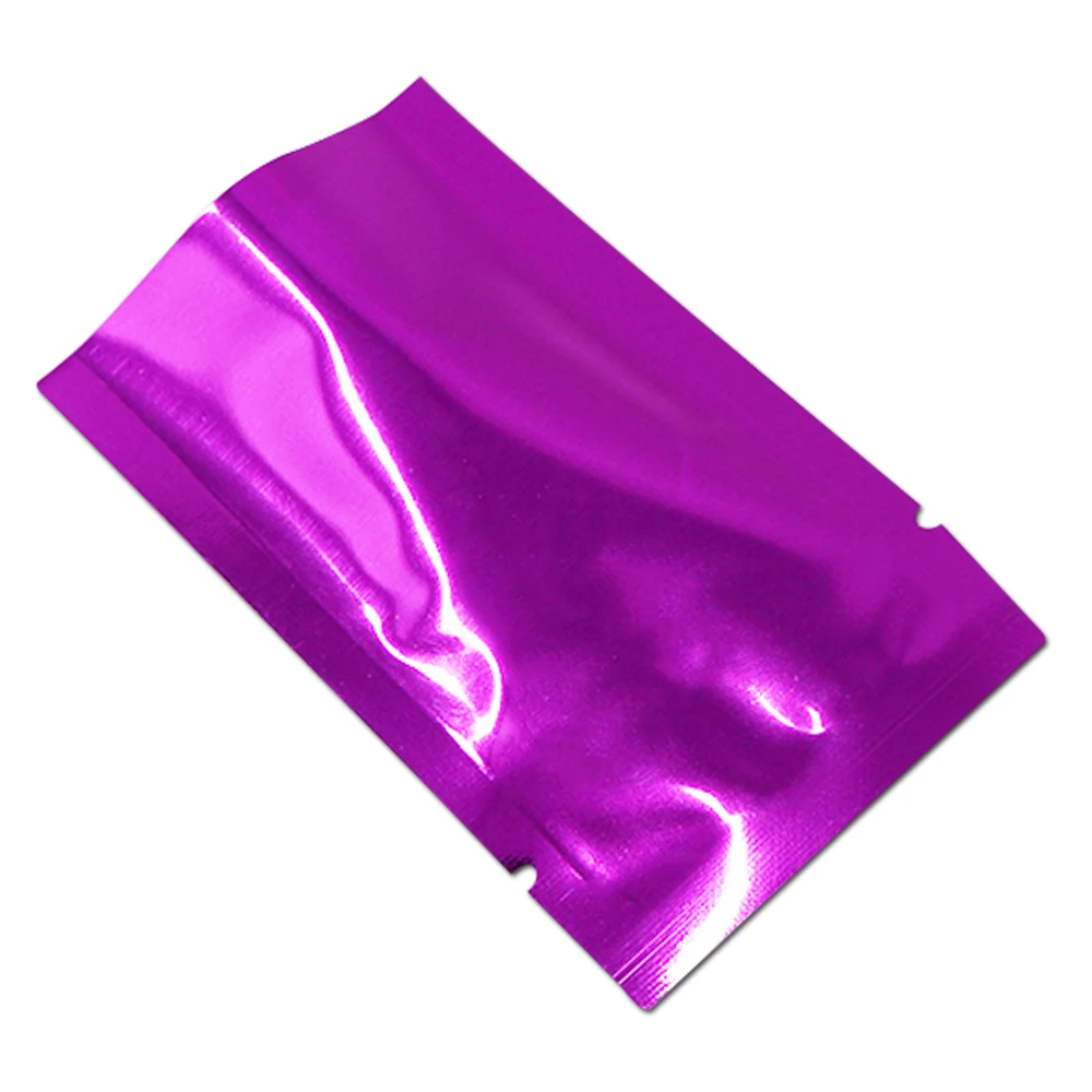 

300Pcs/Lot Open Top Purple Aluminum Foil Bag Glossy Surface Heat Seal Vacuum Mylar Pouches For Coffee Powder Food Snack Storage