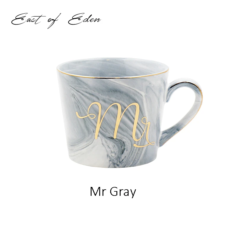 grey1 East of Eden расписанную Золотой вензель натуральный Мрамор фарфоровая кружка для кофе мистер и миссис Чай молочные чашки и креативный свадебный подарок - Цвет: grey1