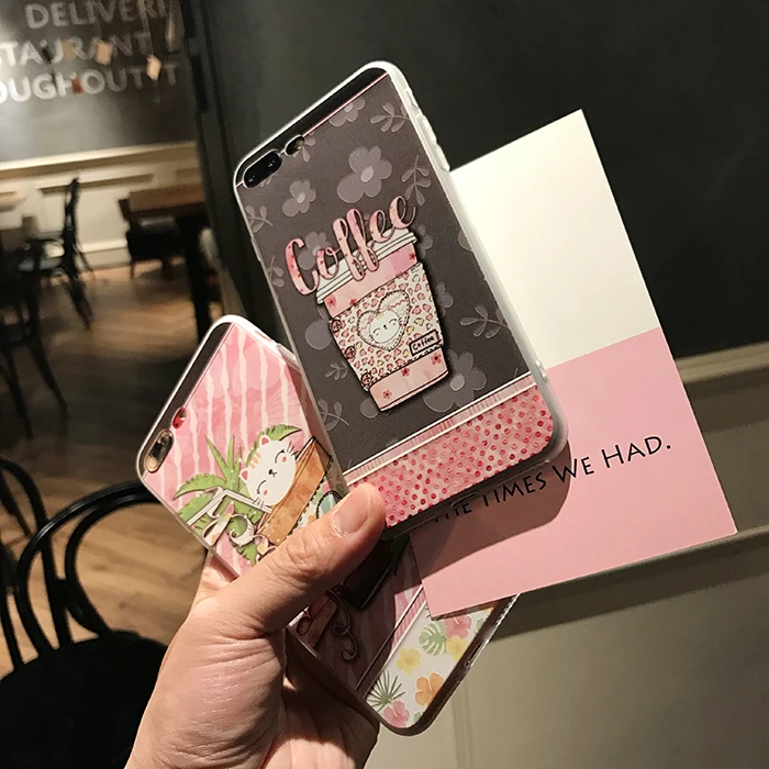 Wmzsucc милый мультфильм Кофе шаблоны Cat Прозрачный чехол для iPhone 6 6S 8 плюс 7 мягкий