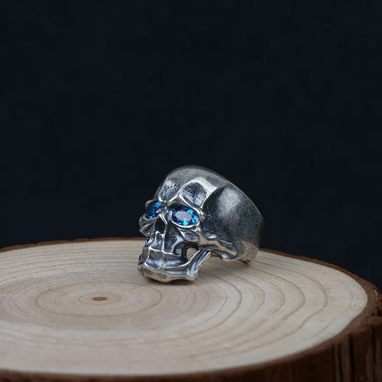Черное кольцо FNJ с черепом, 925 серебро, Anillos, новая мода, голубой циркон, S925 Стерлинговое Серебро, кольца для мужчин, ювелирное изделие, регулируемый размер, bague
