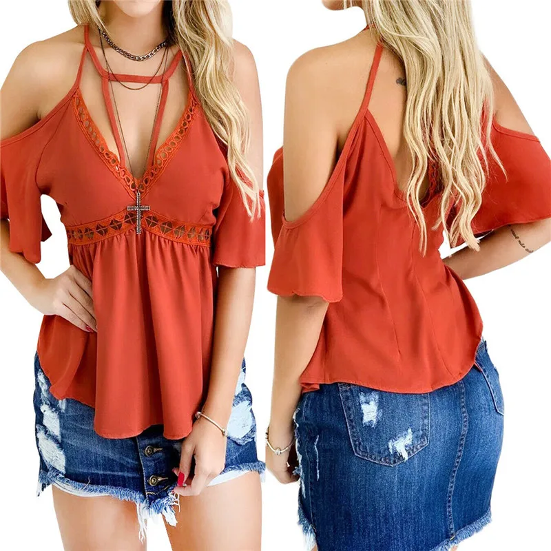 Женский сексуальный топ с глубоким v образным вырезом шифоновая однотонная