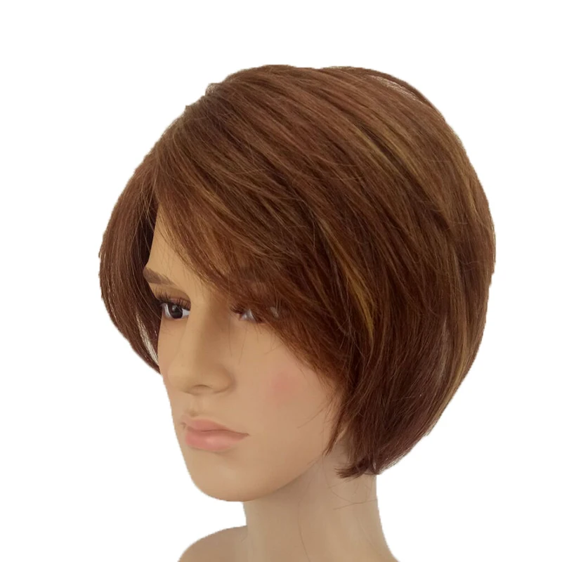 HAIRJOY мужской женский слоистый парик из синтетических волос Короткие натуральные парики мужской коричневый полный парик
