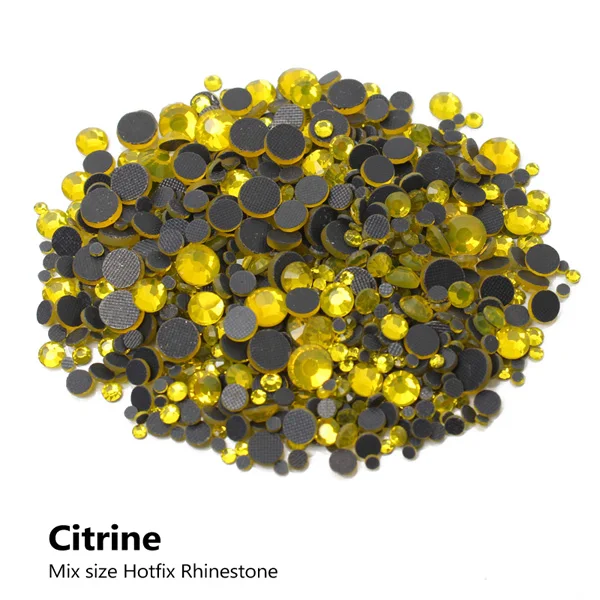 Citrine Горячая Распродажа, 30 цветов, смешанные размеры, горячая фиксация, стразы, 2000 шт., стразы с плоским основанием для одежды, сумки для обуви - Цвет: Citrine