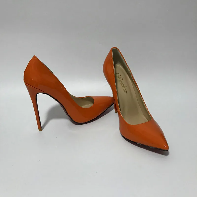 Orange High Heel Ladies Shoes With Matching Women HandBag Pumps Sets Patent Leather Hottest different heels WENZHAN 36-43 A96-20