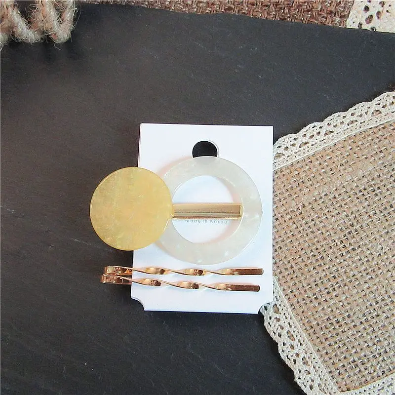1SET Korea Acetic Acid Hollow Geometric Round Shape Solid Color Hair Clips Women Birthday Hair Accessories