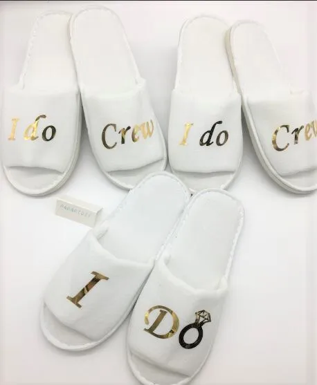 

Personalized gold Wedding Bridesmaid Bridal Bride Slippers I do crew Hens Night Bachelorette Spa Slippers party favors gifts