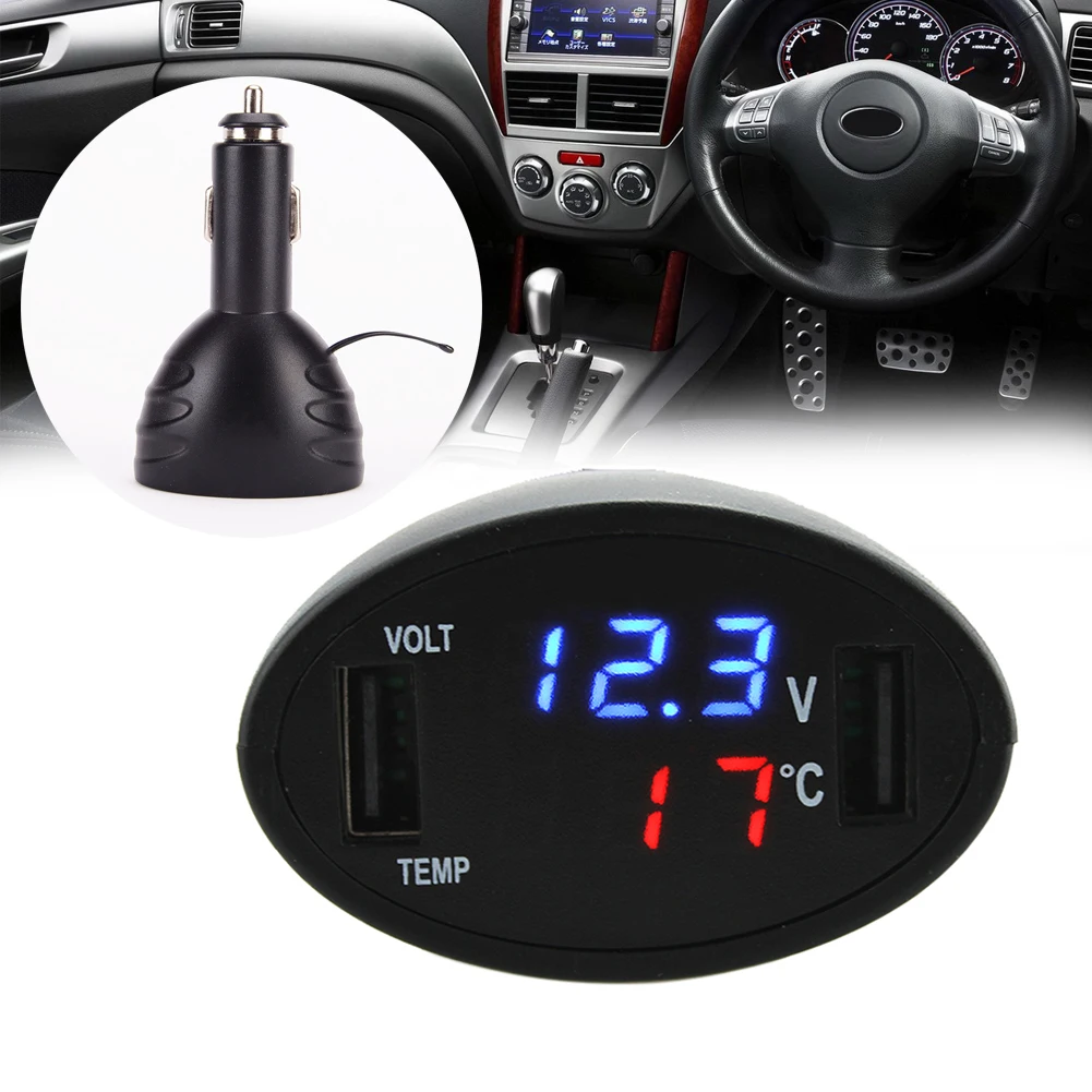 3in1 Цифровой светодио дный автомобилей Вольтметр термометр Auto USB Зарядное