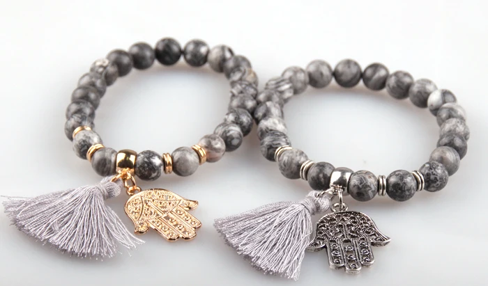 Женский стрейчевый браслет с кисточкой 8 мм | Украшения и аксессуары