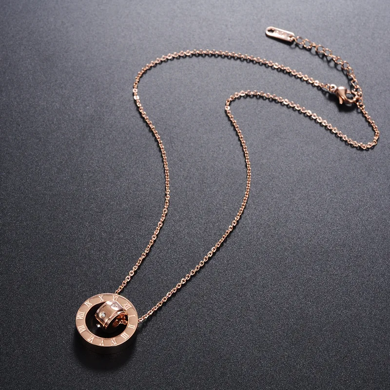Wonlife Макси Цепочки и ожерелья Для женщин jewelry Винтаж Рим Титан Сталь Кристалл Rosegold