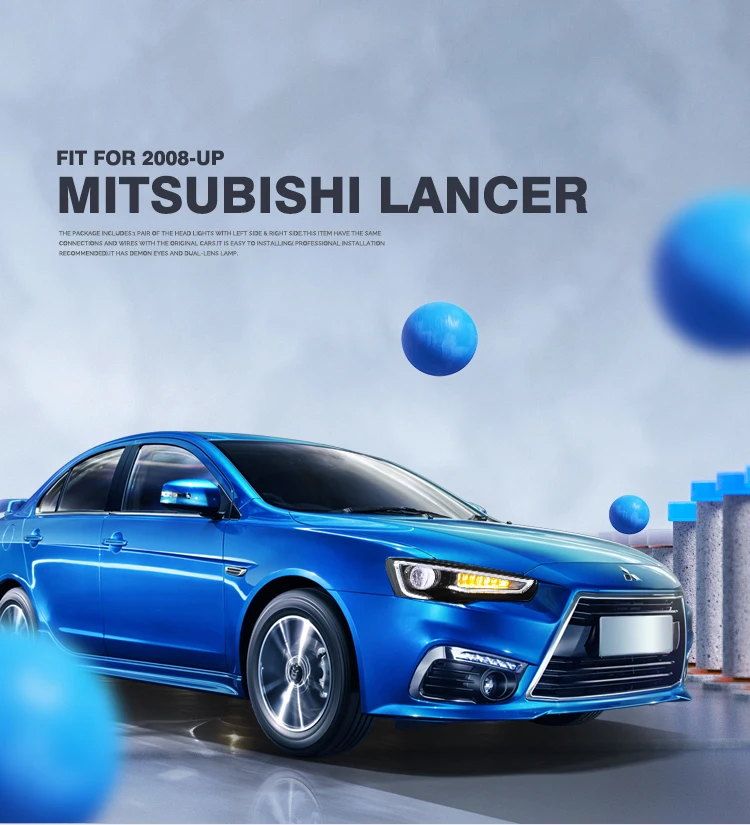 VLAND Светодиодная лента головная лампа для Mitsubishi Lancer головной светильник s 2008- Audi Стиль головной светильник двойной луч проектор DRL