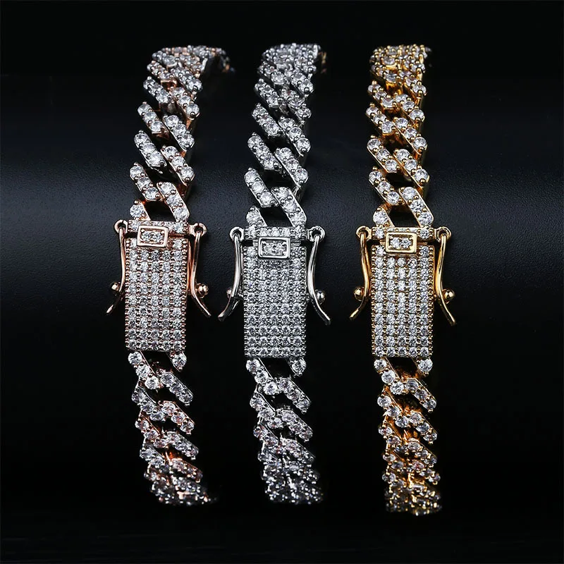 10 мм широкий микро проложили AAA CZ камень Bling Iced Out геометрические ромбы кубинская цепь браслет браслеты для мужчин хип хоп рэппер ювелирные изделия