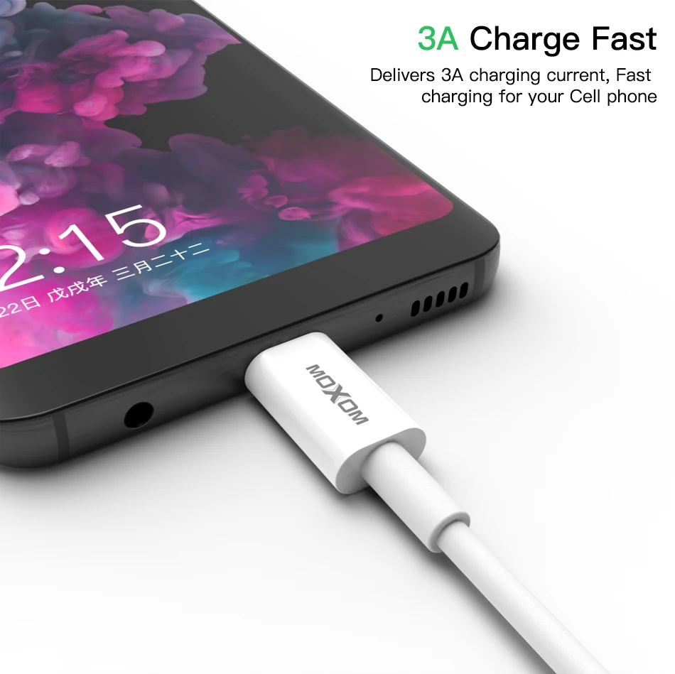 MOXOM usb type-C кабель для USB C кабель для samsung S10 S9 Xiaomi Mi 9 8 Quick Charge 4,0 USBC PD быстрое зарядное устройство USB-C кабель type-C