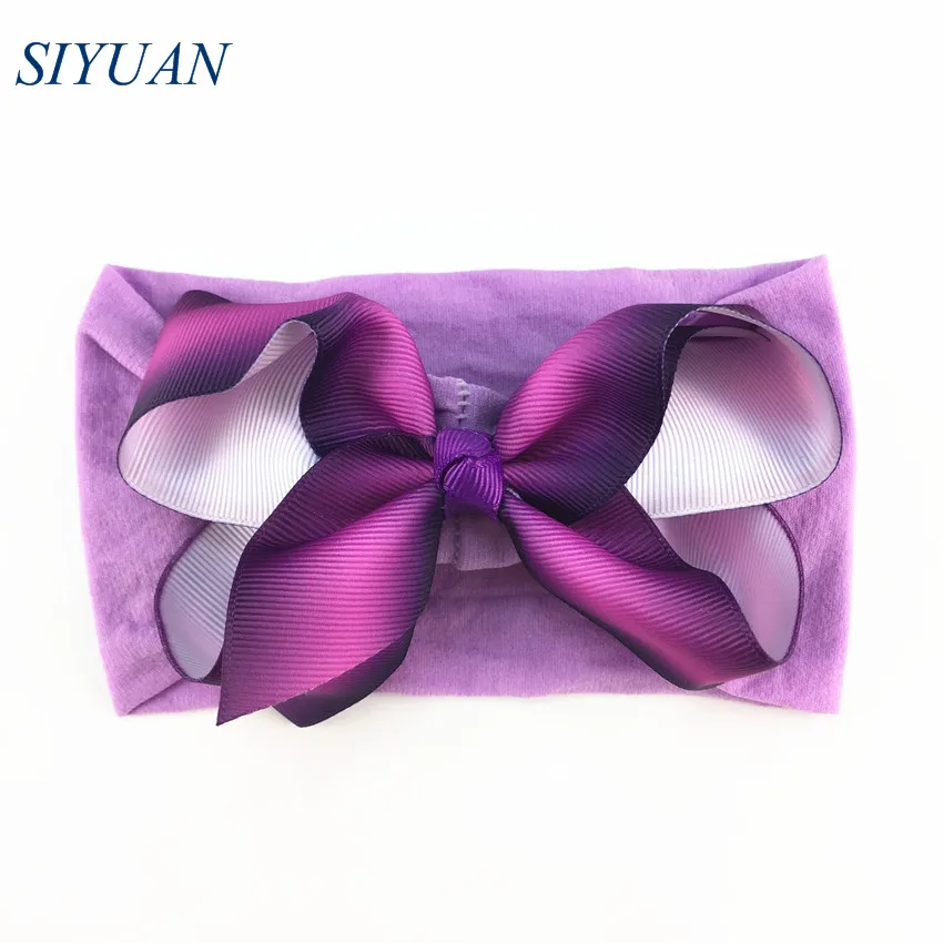 33 30pcs/lot Summer Style Soft Nylon Elastic Headband with 4.6 inch Grosgrain Ribbon Hair Bow Girl Hairband 35C Available HB089 - Цвет: 33
