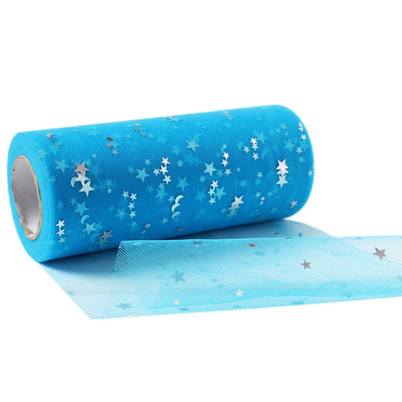 Lake Blue 25 ярдов 15 см Сетка Тюль рулоны блеск Звезда Луна блесток Тюль рулон DIY вечерние декоративная пачка юбка для свадьбы или «нулевого дня рождения» ручной работы - Цвет: Lake Blue