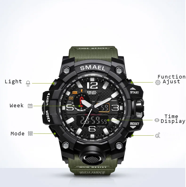 

Smael Men's Wristwatch Multi-Function Dual Display Dial Outdoor Waterproof Sports Watch Man Electronic Watch relogios digitais