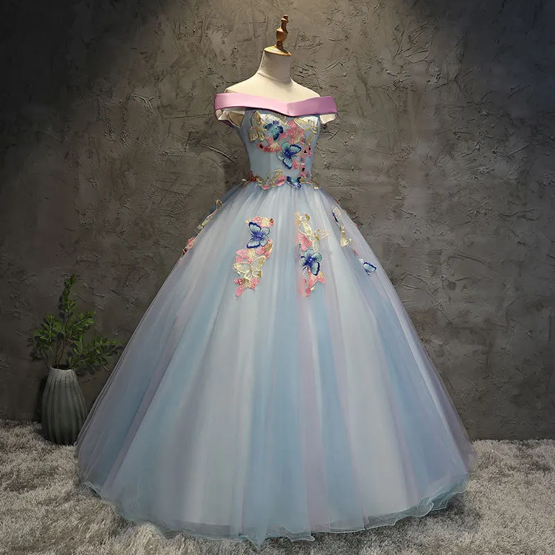 New Butterfly Quinceanera Dresses Tulle With Embroidery Boat Neck Masquerade Ball Gown Sweet 16 Dress Vestidos De 15 Anos