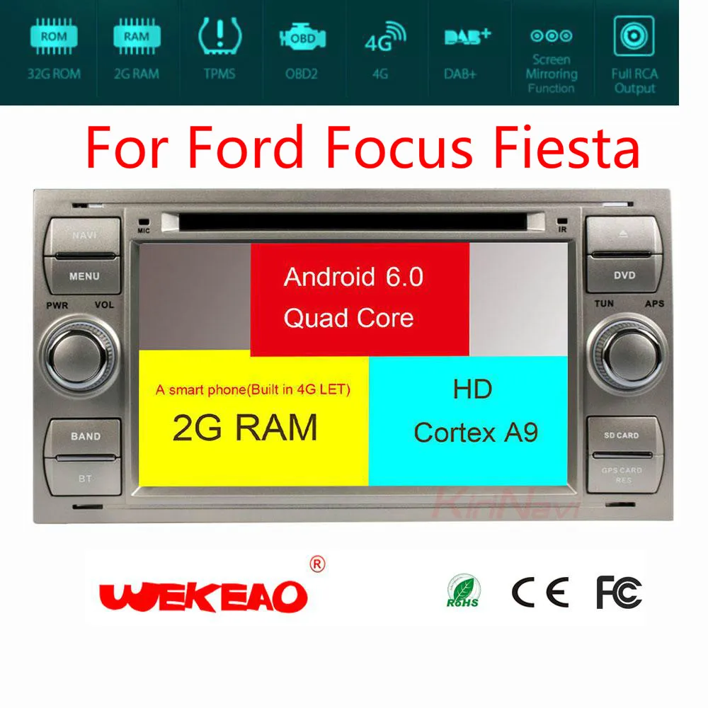 Wekeao 7 &quotСенсорный экран dvd плеер автомобиля для Ford Focus Fiesta Transit с навигацией