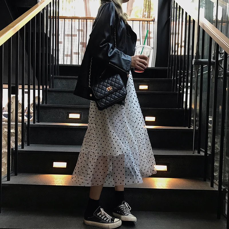 Весенняя женская Корейская версия dot свободная сетчатая юбка с высокой талией A