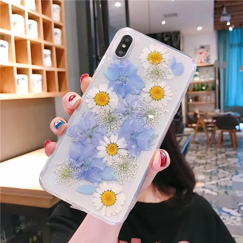Чехол с настоящими высушенными цветами для iPhone 11 X XR XS Max 6 S 7 8 Plus Pro SE 2020 прозрачный