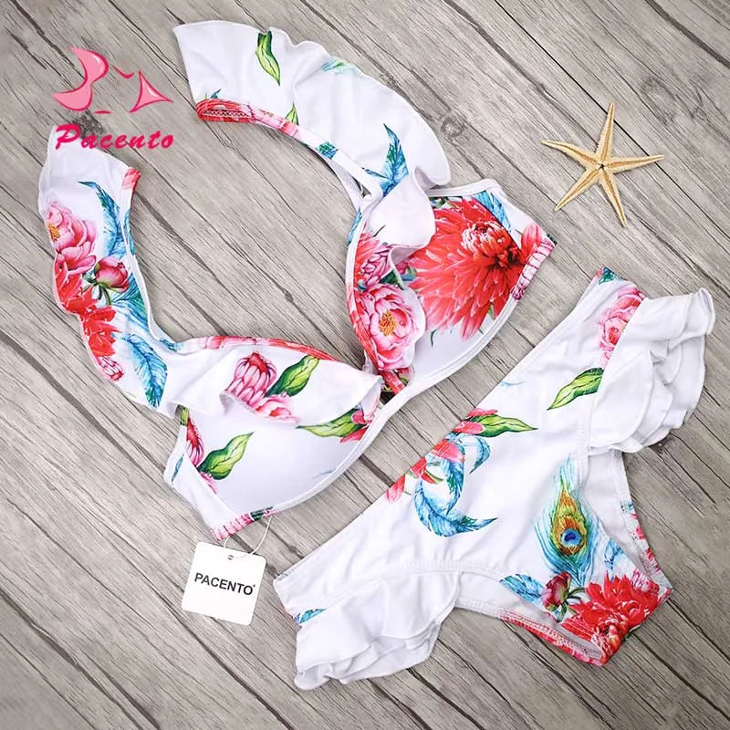 Pacento бандаж пуш ап бикини с цветочным принтом купальник женский сексуальный