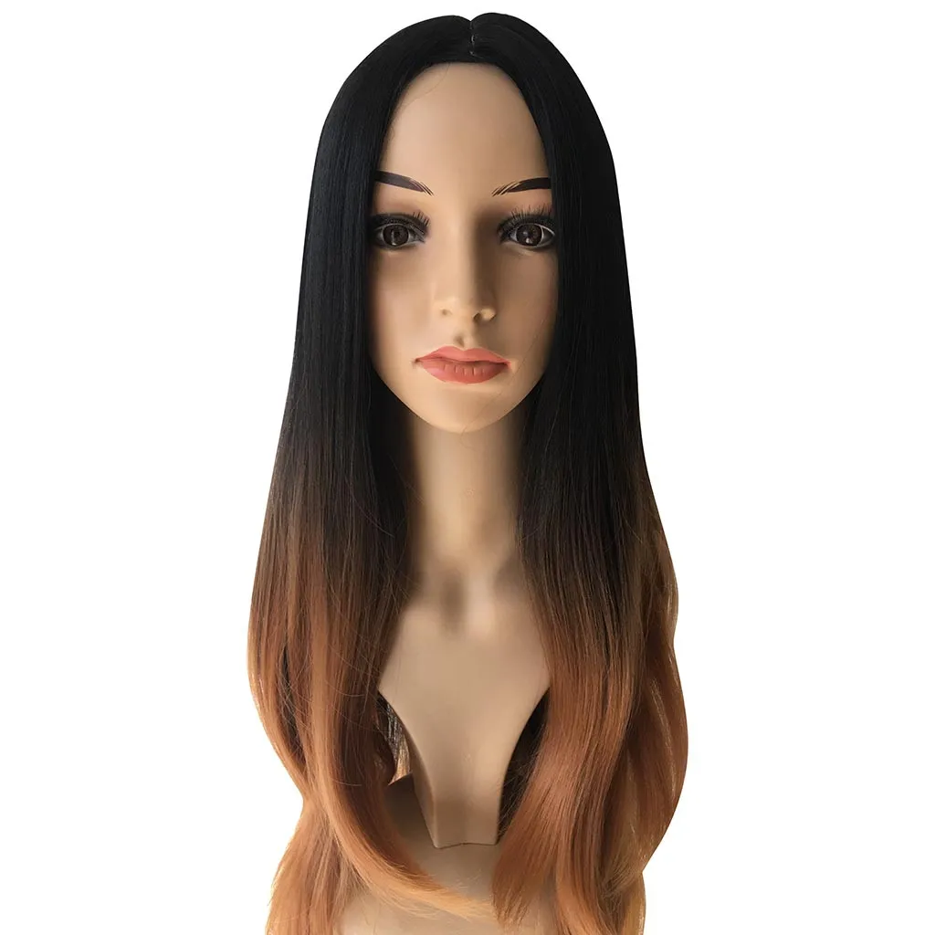 Парики для дам @ Fashion синтетические окрашенные градиентные длинные черные