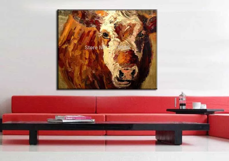Высокое качество ручная роспись крупного рогатого скота картина маслом на