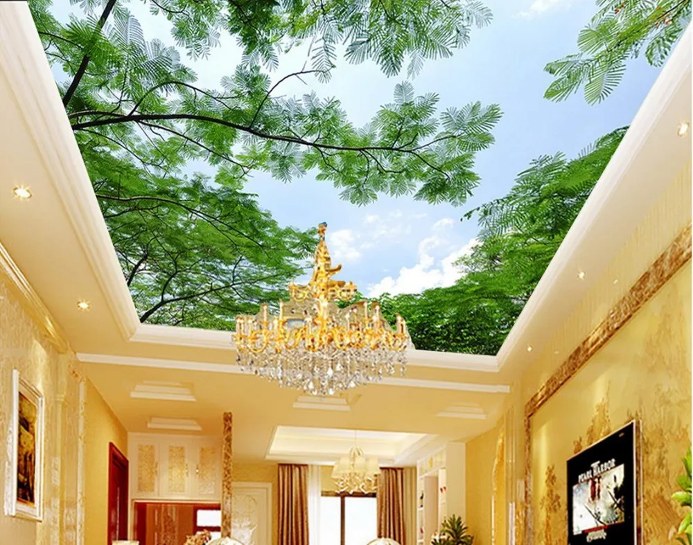 декор потолка обоями. обойный потолок. потолочные фрески в интерьере. обойный потолок. фреска на потолок.