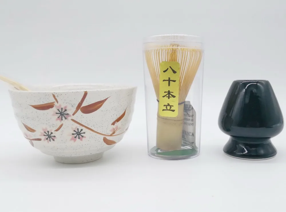 

Free shipping bamboo whisk+ bamboo spoon+ whisk holder + matcha bowl four parts matcha teaset