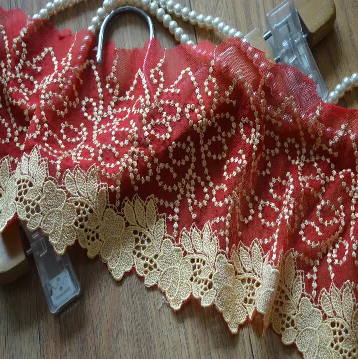 Вышитая кружевная лента 3 метра красное золото тюль нигерийская ткань для платья