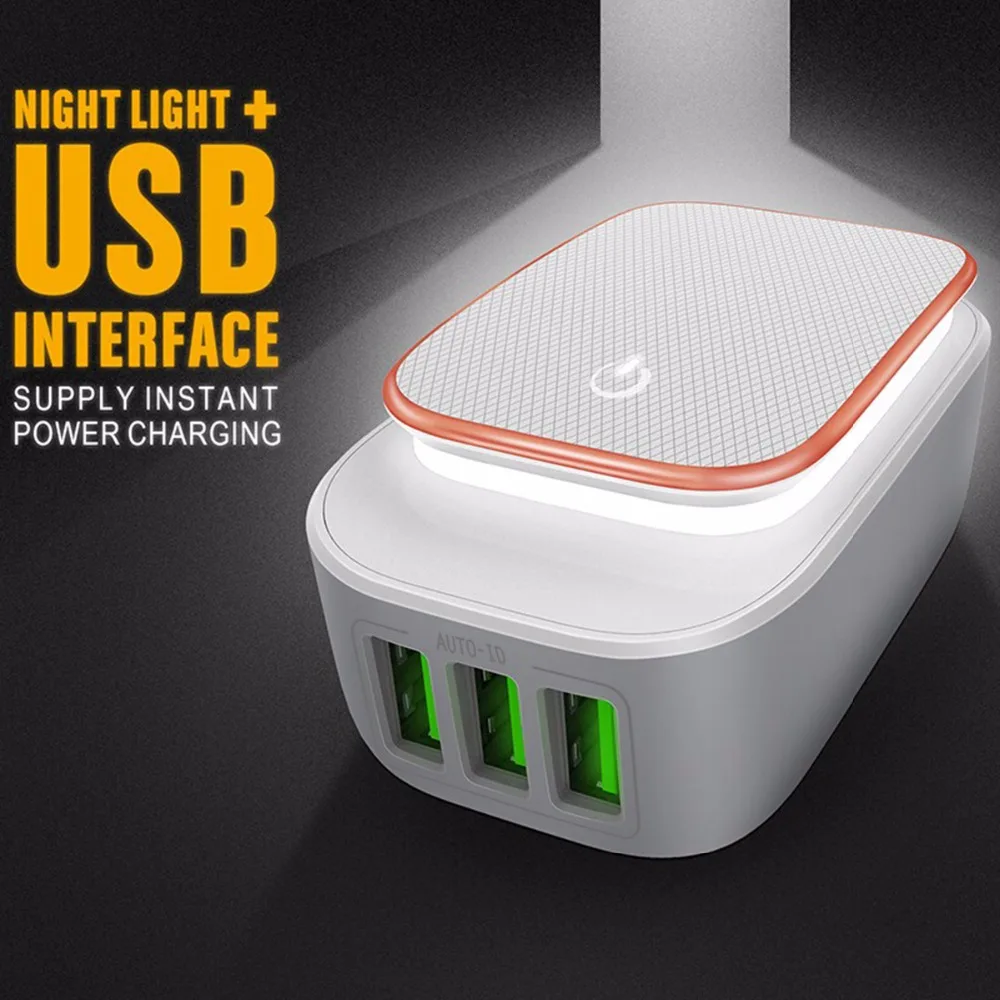 Powstro 3 Порты и разъёмы USB Зарядное устройство Адаптер 5В 3.4A светодиодный ночной Светильник 17 Вт Авто-ID Складная заглушка для телефона дорожное настенное зарядное Зарядное устройство для samsung S8 S7