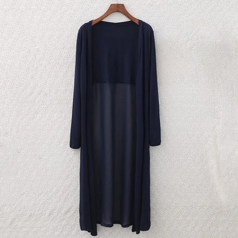 Navy blue large Летний женский кардиган, длинный,, женские летние кардиганы, белый шифон, длинный кардиган, женская блуза, летняя, бохо, длинный рукав, Новинка - Цвет: Navy blue large