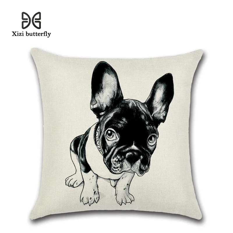 Cute French Bulldog Cushion Cover Printed Square Pillow Cotton Linen Case for Home Car Hotel Decoration Mayitr | Дом и сад