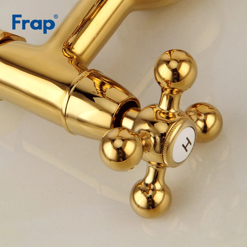Роскошный Золотой смеситель Frap для ванной комнаты с двойной ручкой настенный