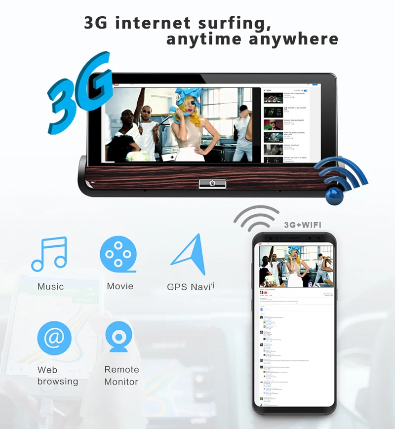 Видеорегистратор Full HD 1080P " дюймовый сенсорный экран 3g Wifi Автомобильный видеорегистратор Android 5,1 gps навигация цифровой дистанционный монитор камера рекордер